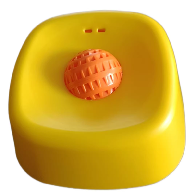 Yellow bowl with orange ball Slow Feeding Dog Bowl with Built-In Rolling Ball – Anti-Spill Pet Lick Dish for Healthy Eating Habits - Image 1