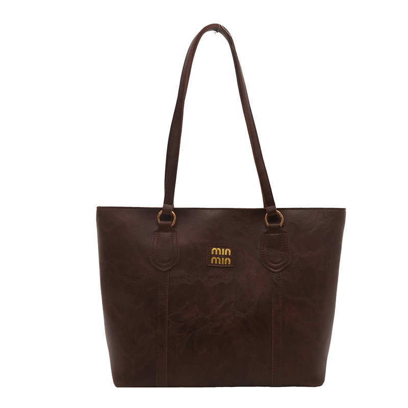 Brown Large Capacity Tote Bag – Vintage-Style Shoulder Handbag for Daily Use & Office Commute - Image 1