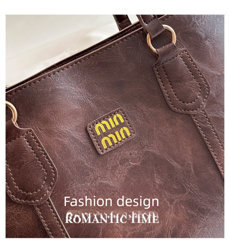 Brown Large Capacity Tote Bag – Vintage-Style Shoulder Handbag for Daily Use & Office Commute - Image 3