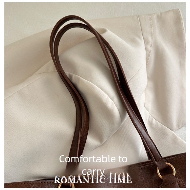 Brown Large Capacity Tote Bag – Vintage-Style Shoulder Handbag for Daily Use & Office Commute - Image 4