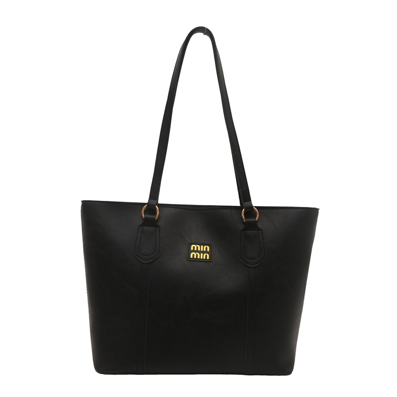 Black Large Capacity Tote Bag – Vintage-Style Shoulder Handbag for Daily Use & Office Commute - Image 1