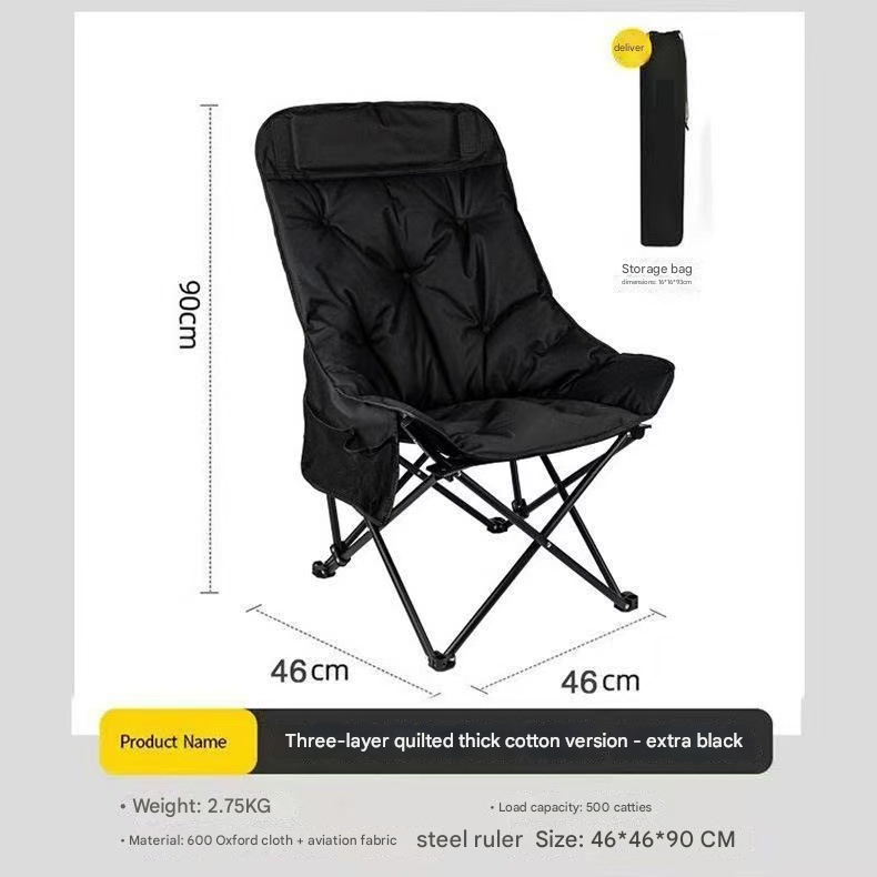 Black Fixed High-Back Folding Chair – 46cm Wide Seat, 90cm Height, 250kg Load Capacity with Carry Bag - Image 1