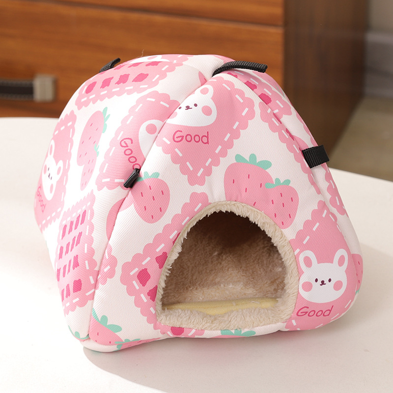 Pink Strawberry Bunny Soft Shelter for Small Mammals – Hanging & Floor Use, Waterproof Surface, Easy Clean(Size: M) - Image 1