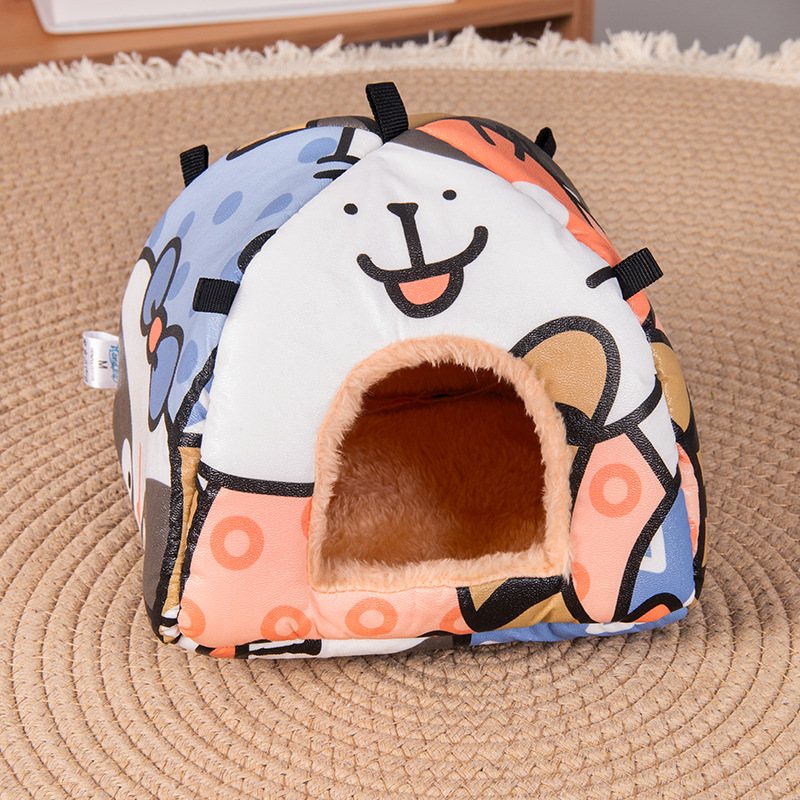 Cartoon cat Soft Shelter for Small Mammals – Hanging & Floor Use, Waterproof Surface, Easy Clean(Size: M) - Image 1