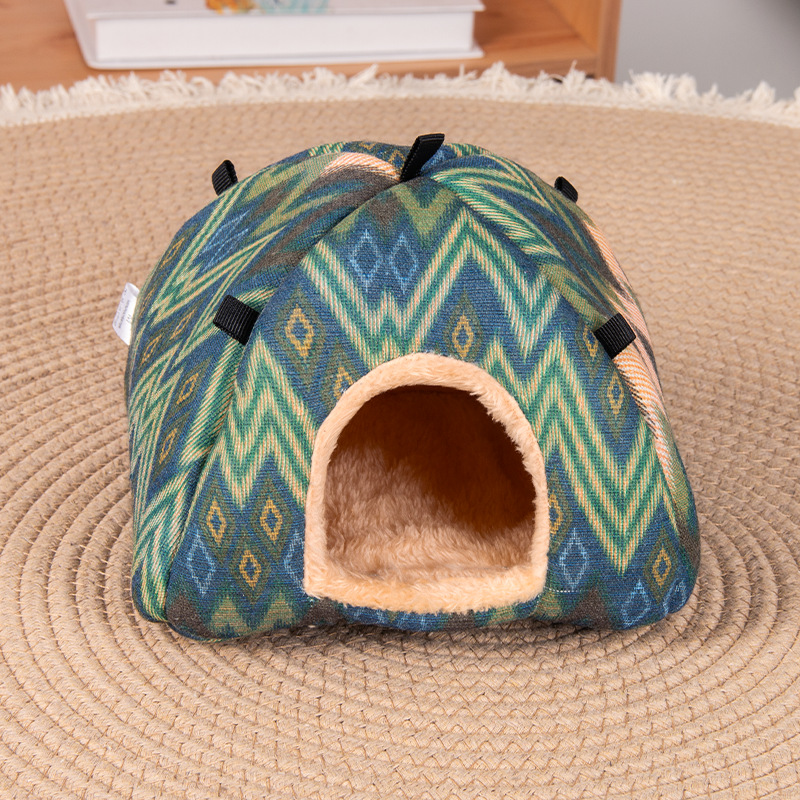 Ethnic-style canvas design Soft Shelter for Small Mammals – Hanging & Floor Use, Waterproof Surface, Easy Clean(Size: M) - Image 1