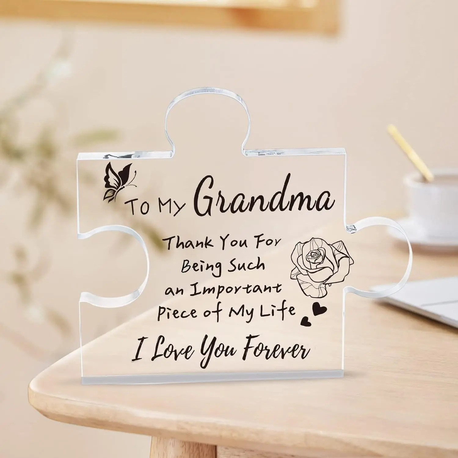 Interlocking Puzzle-Shaped Desktop Decor – 10.5cm Square Display Piece for Home or Gifting(Grandma) - Image 1