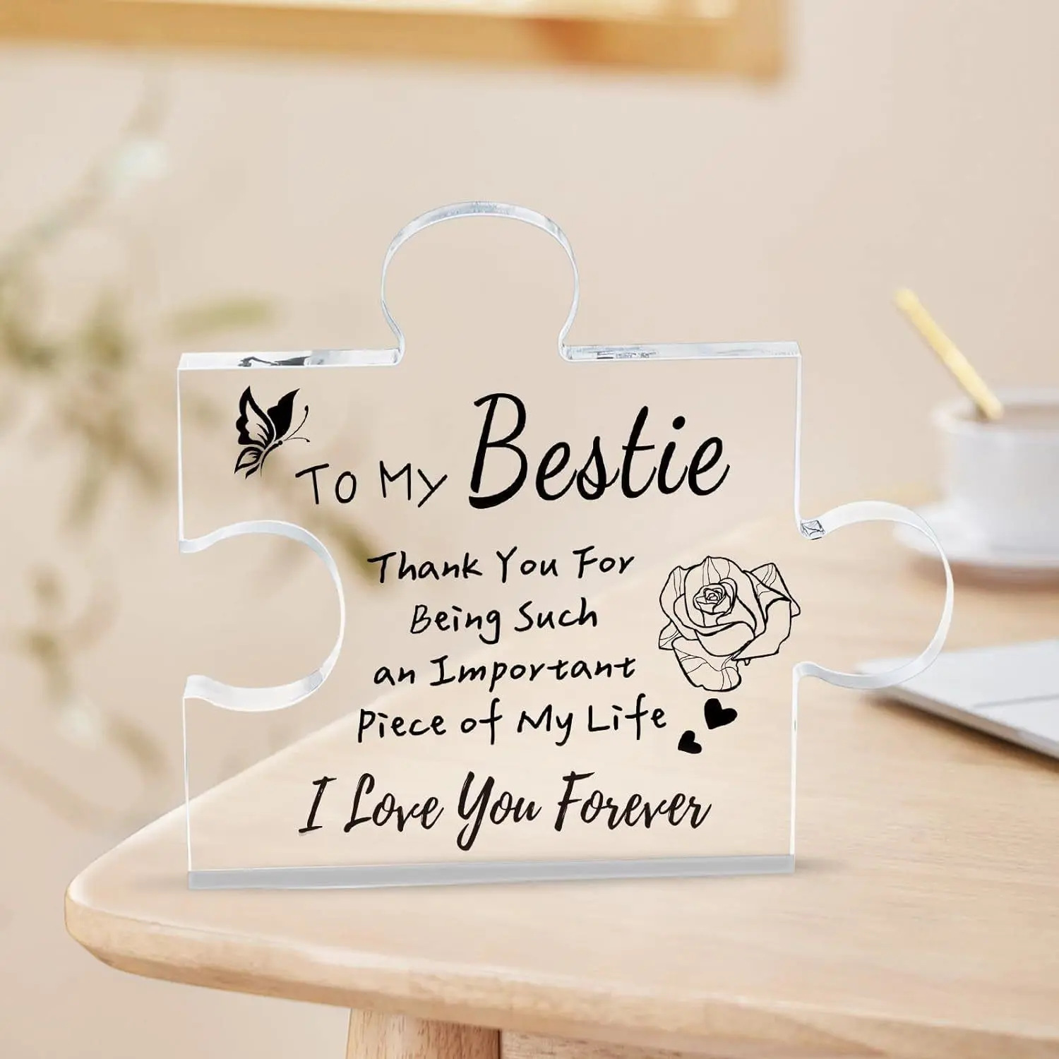 Interlocking Puzzle-Shaped Desktop Decor – 10.5cm Square Display Piece for Home or Gifting(Bestie) - Image 1