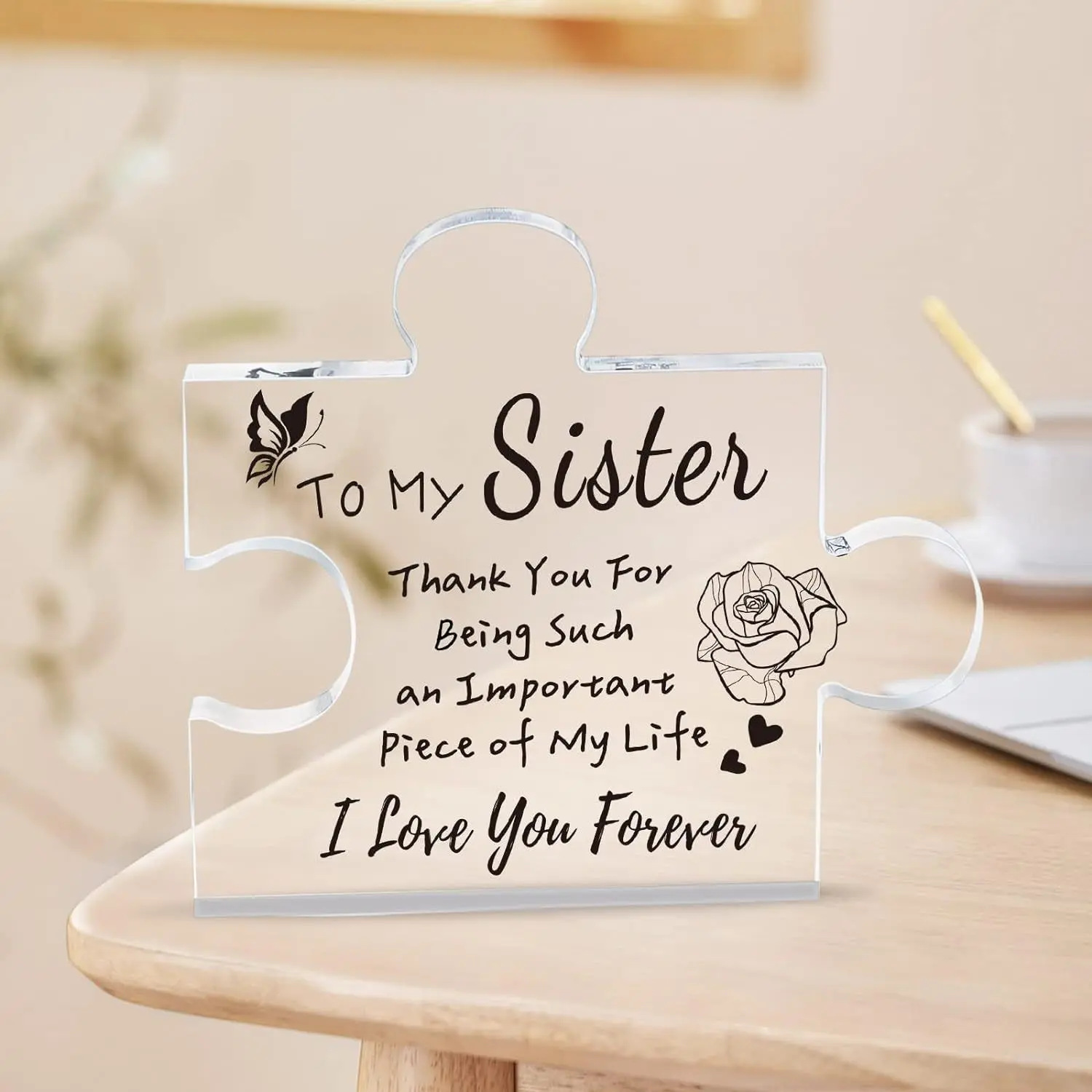 Interlocking Puzzle-Shaped Desktop Decor – 10.5cm Square Display Piece for Home or Gifting(Sister) - Image 1