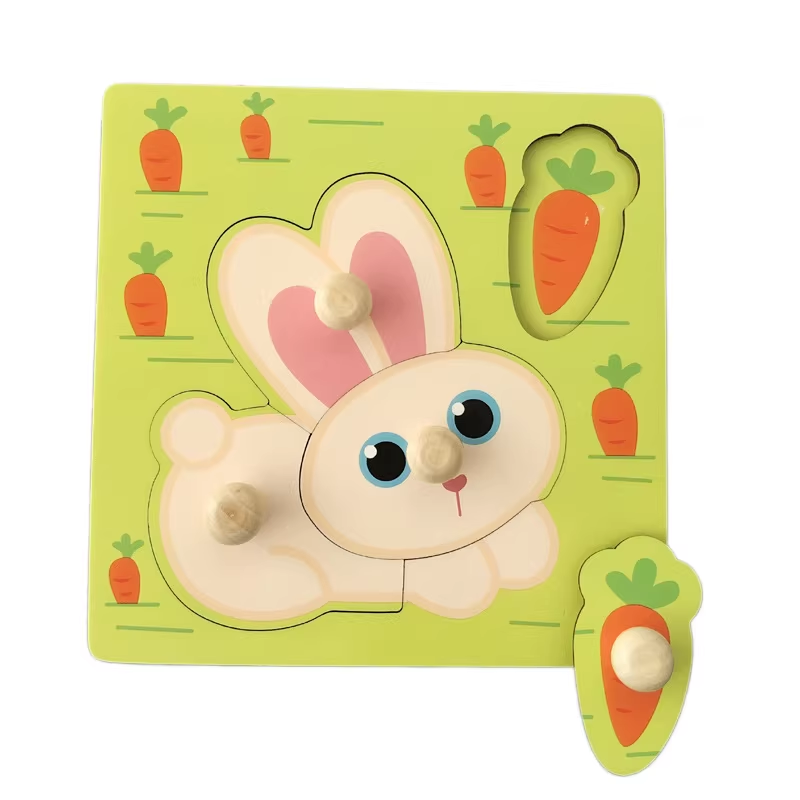 Rabbit Hand-Grip Puzzle Board – Educational Shape Matching Toy for Early Learning, 14.5cm Square Design - Image 1