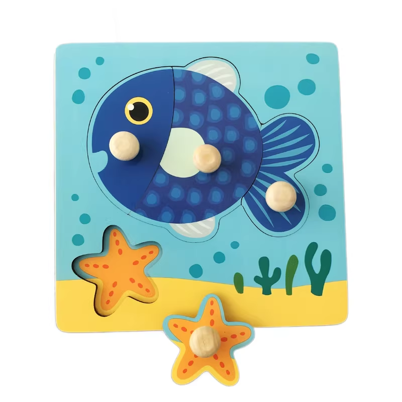 Fish Hand-Grip Puzzle Board – Educational Shape Matching Toy for Early Learning, 14.5cm Square Design - Image 1