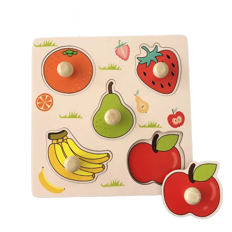 Fruit Hand-Grip Puzzle Board – Educational Shape Matching Toy for Early Learning, 14.5cm Square Design - Image 1