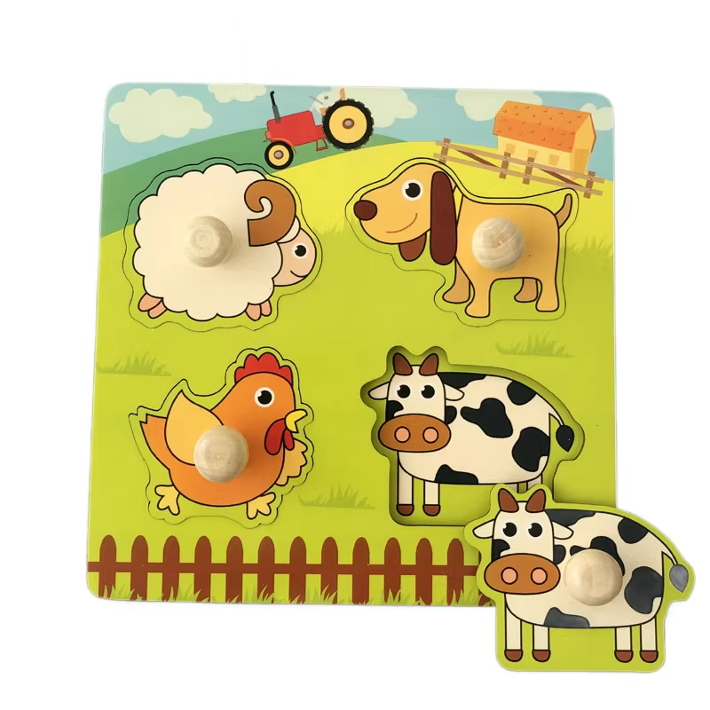 Farm Hand-Grip Puzzle Board – Educational Shape Matching Toy for Early Learning, 14.5cm Square Design - Image 1