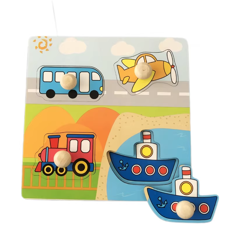 Transport Hand-Grip Puzzle Board – Educational Shape Matching Toy for Early Learning, 14.5cm Square Design - Image 1