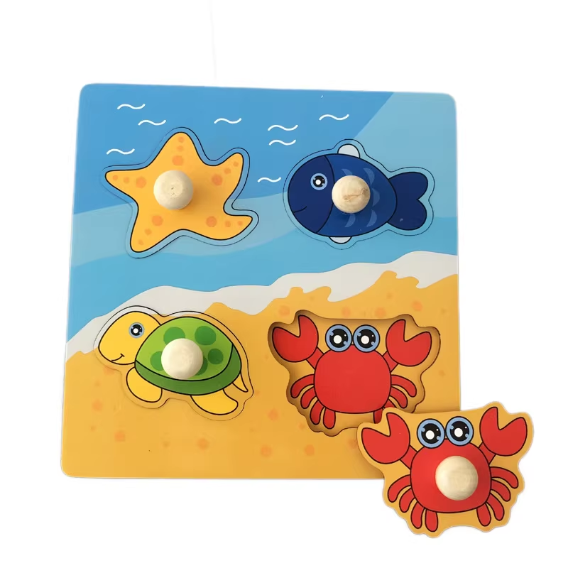 The ocean Hand-Grip Puzzle Board – Educational Shape Matching Toy for Early Learning, 14.5cm Square Design - Image 1