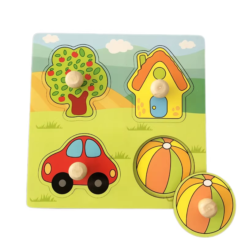 Tree of Items Hand-Grip Puzzle Board – Educational Shape Matching Toy for Early Learning, 14.5cm Square Design - Image 1