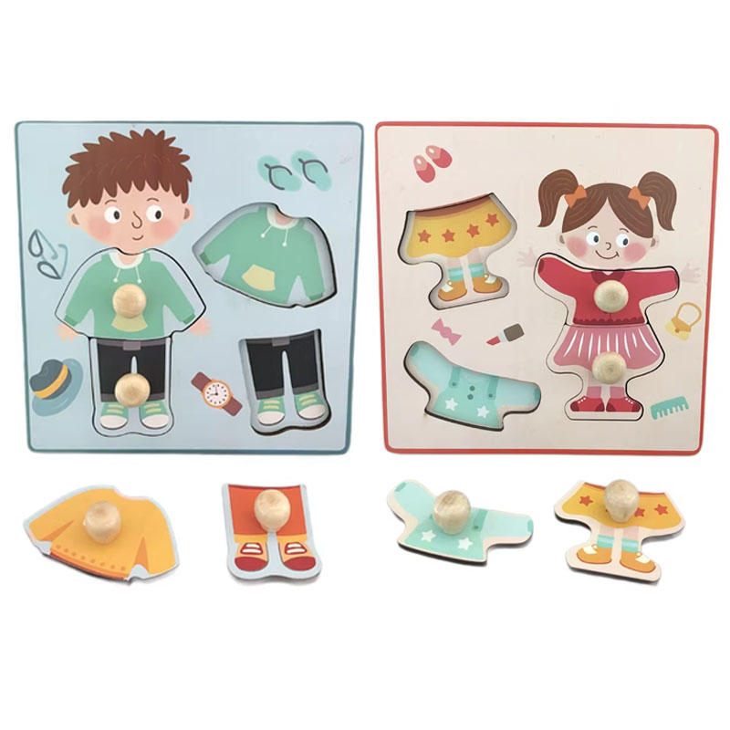 Dual-Character Hand-Grip Puzzle Set – Boys & Girls Dress-Up Matching Toy, 14.5cm Square Design - Image 1