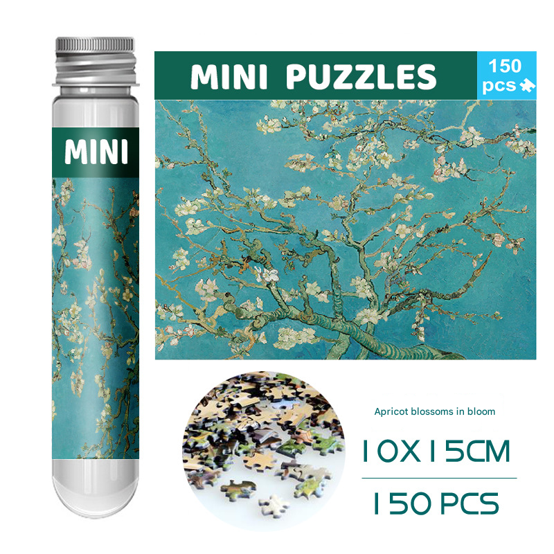 2 PCS 150-Piece Mini Puzzle in Reusable Tube – Compact Jigsaw for Home or Travel, Frame Not Included(105-Apricot blossoms are in full bloom) - Image 1