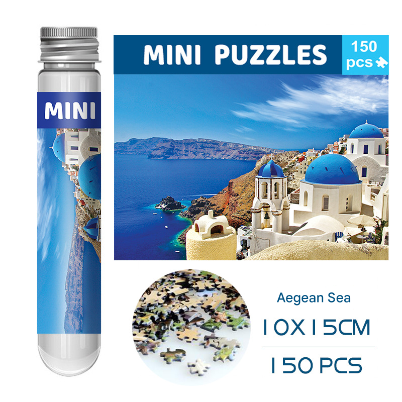 2 PCS 150-Piece Mini Puzzle in Reusable Tube – Compact Jigsaw for Home or Travel, Frame Not Included(137-Aegean Sea) - Image 1