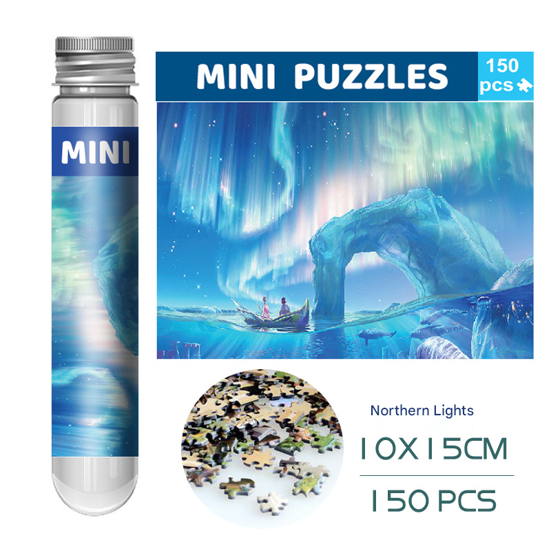 2 PCS 150-Piece Mini Puzzle in Reusable Tube – Compact Jigsaw for Home or Travel, Frame Not Included(118-Northern Lights) - Image 1