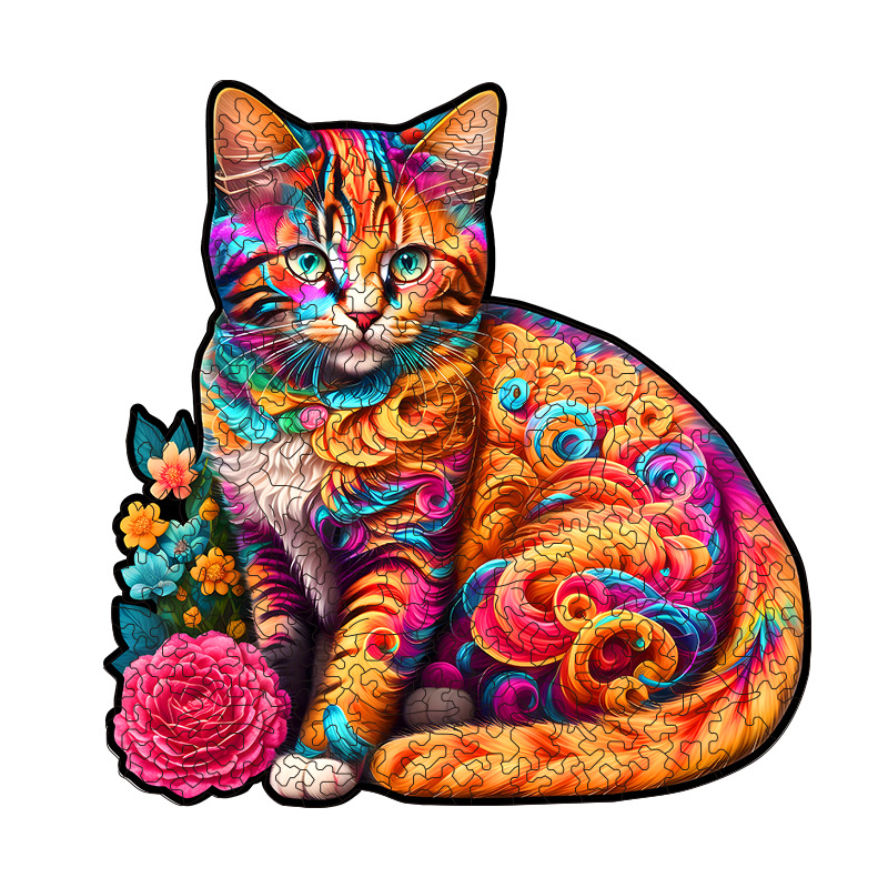 Irregular-Shaped Puzzle – A3 Size (33×43cm), 210-Piece Design, 4mm Thickness, Compact Packaging(Curly-haired cat) - Image 1