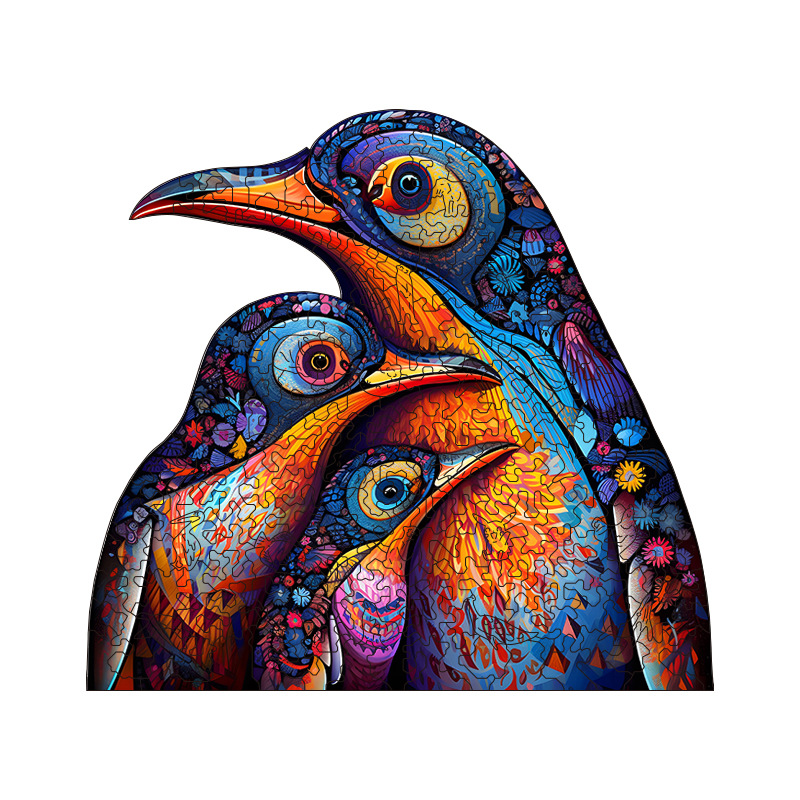 Irregular-Shaped Puzzle – A3 Size (33×43cm), 210-Piece Design, 4mm Thickness, Compact Packaging(Three Penguins) - Image 1