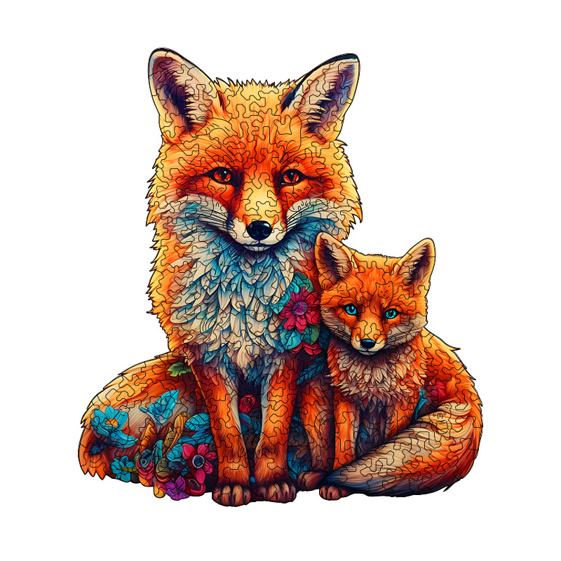 Irregular-Shaped Puzzle – A3 Size (33×43cm), 210-Piece Design, 4mm Thickness, Compact Packaging(A mother fox and her cub) - Image 1