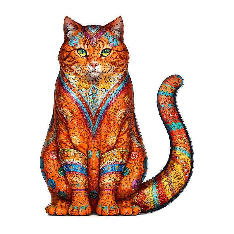 Irregular-Shaped Puzzle – A3 Size (33×43cm), 210-Piece Design, 4mm Thickness, Compact Packaging(Colourful Ceramic Cat) - Image 1