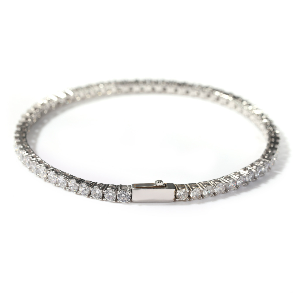 Silver Single-Row Zircon Bracelet – 4mm Wide, Brass Base with Secure Clasp, AAA+ Stones for Everyday Wear - Image 1