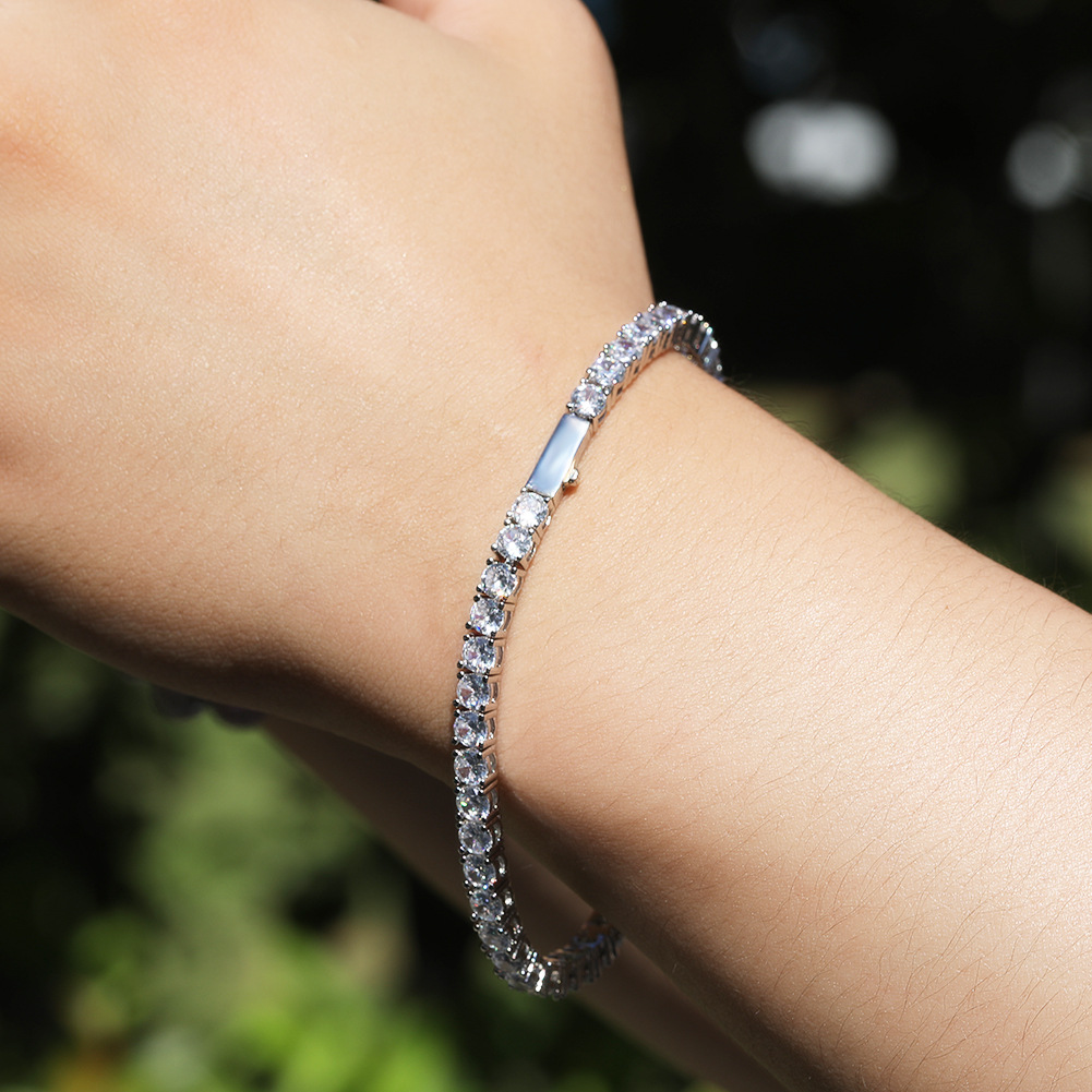Silver Single-Row Zircon Bracelet – 4mm Wide, Brass Base with Secure Clasp, AAA+ Stones for Everyday Wear - Image 3