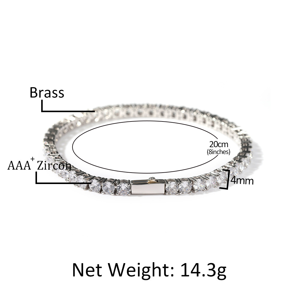 Silver Single-Row Zircon Bracelet – 4mm Wide, Brass Base with Secure Clasp, AAA+ Stones for Everyday Wear - Image 4