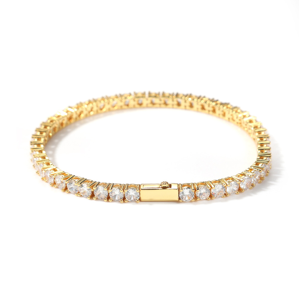 Gold Single-Row Zircon Bracelet – 4mm Wide, Brass Base with Secure Clasp, AAA+ Stones for Everyday Wear - Image 1