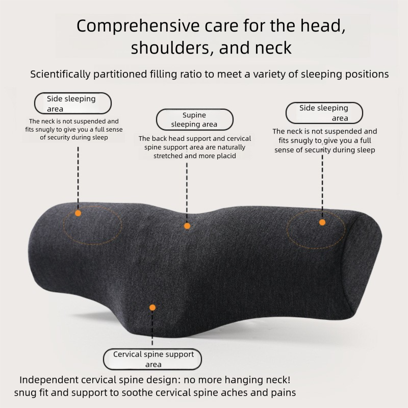 Dark Grey Cervical Support Pillow – Memory Foam Core with Ergonomic Design for Neck Pain Relief and Deep Sleep - Image 5