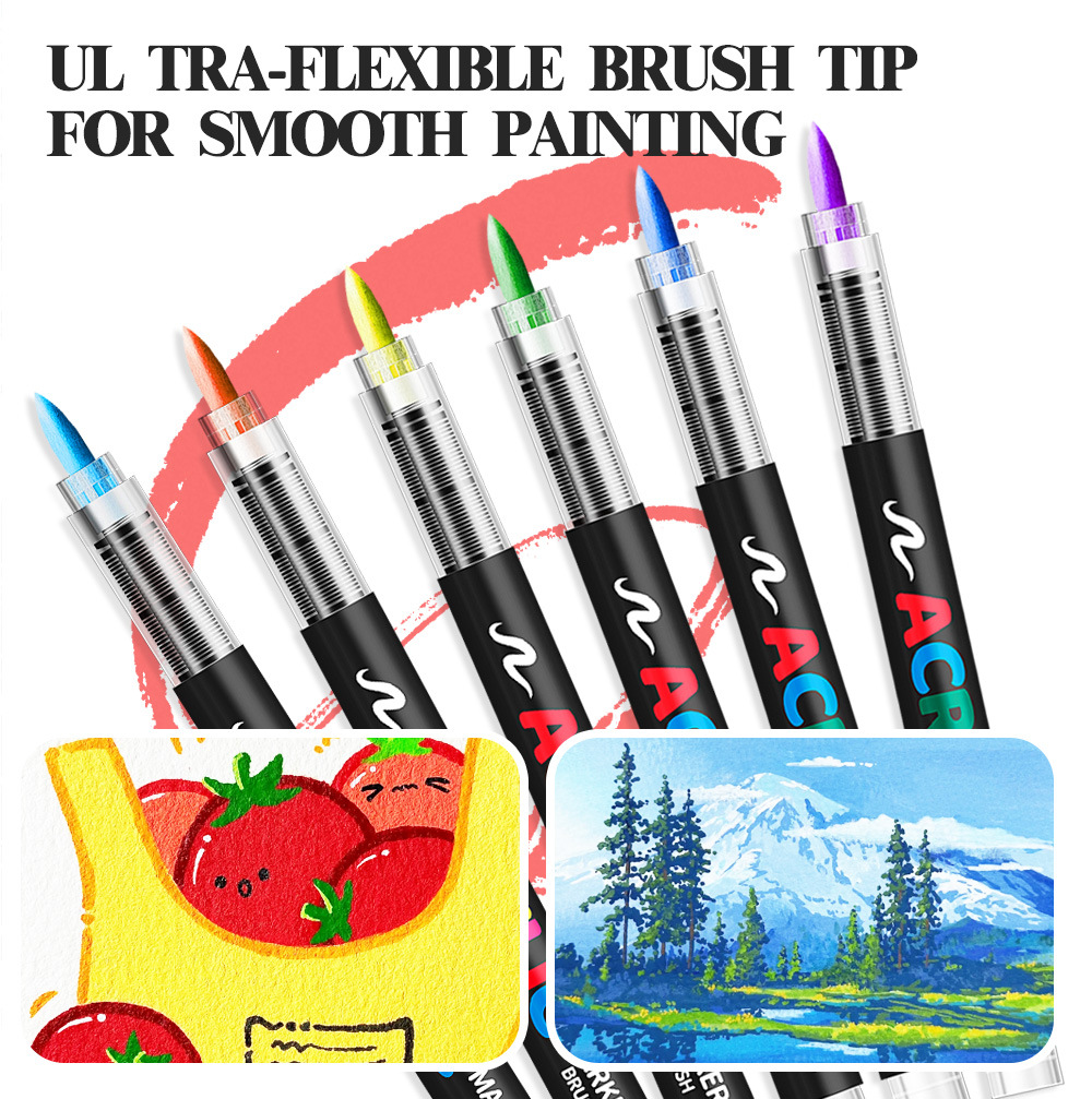 Acrylic Brush Marker – 12-Pack, Water-Based Ink, Flexible Tip, for Multi-Surface Art and Labeling - Image 2