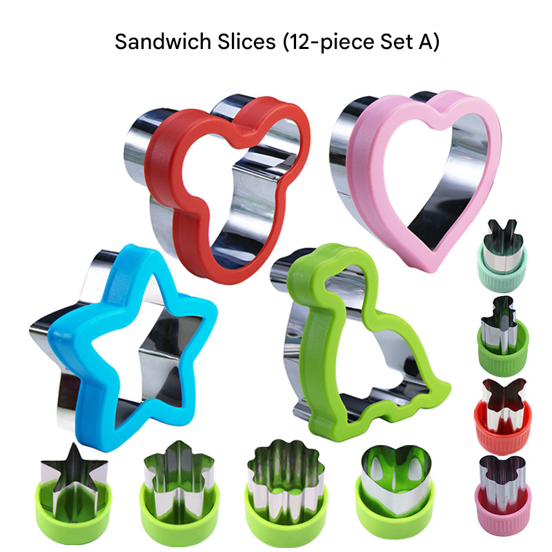 Stainless Steel Food Cutter Set – 12-Piece, Multi-Shape, with PP Press Cover for Sandwich, Cookie, Fruit and Vegetable Use(A) - Image 1