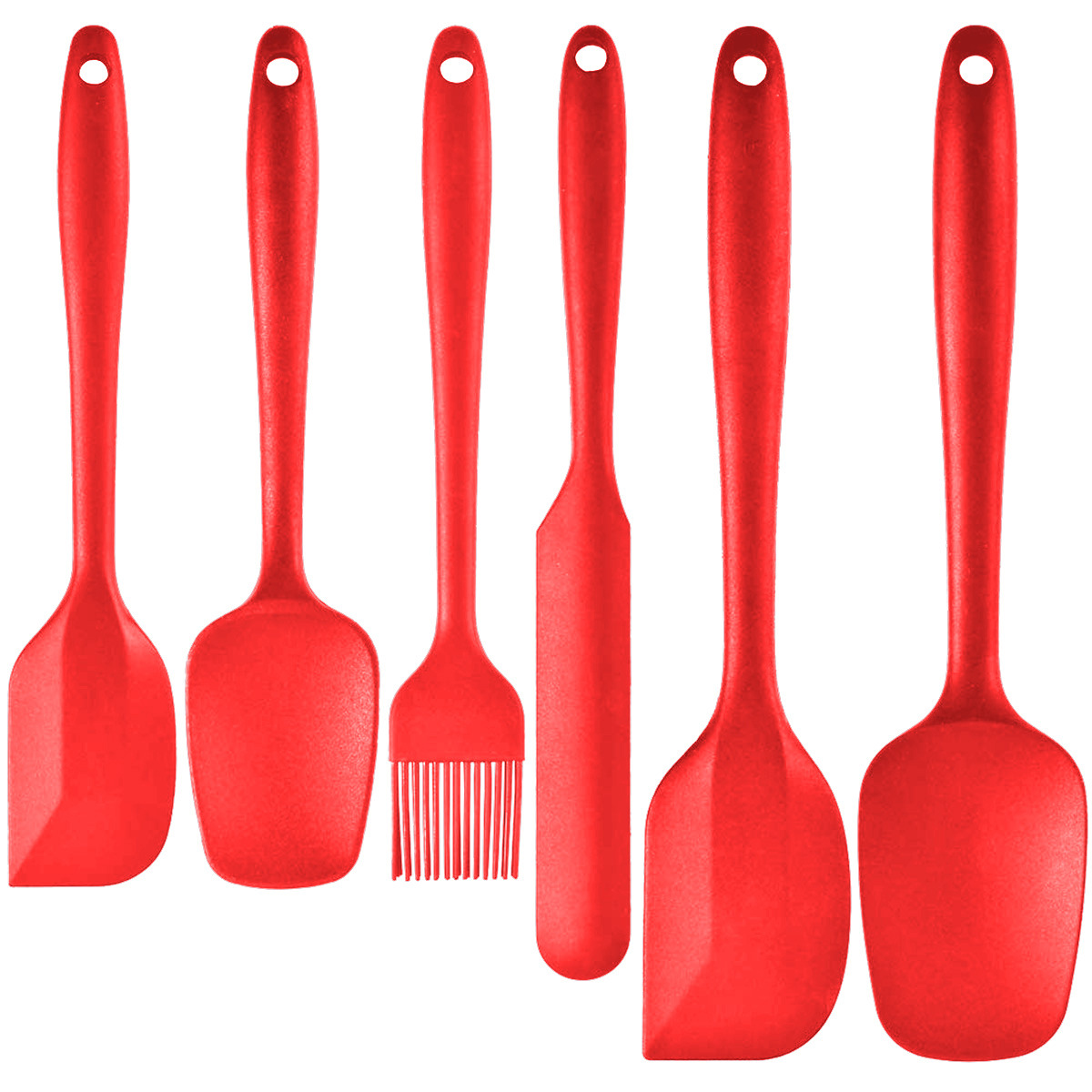 6-Piece Red Silicone Spatula Set – Heat-Resistant, Non-Scratch Kitchen Tools with Integrated Metal Reinforcement, Dishwasher Safe, for Cooking, Mixing, and Baking - Image 1