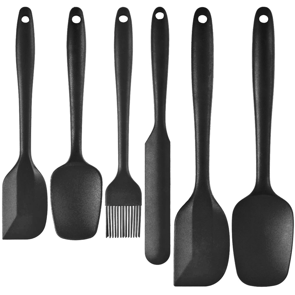 6-Piece Black Silicone Spatula Set – Heat-Resistant, Non-Scratch Kitchen Tools with Integrated Metal Reinforcement, Dishwasher Safe, for Cooking, Mixing, and Baking - Image 1