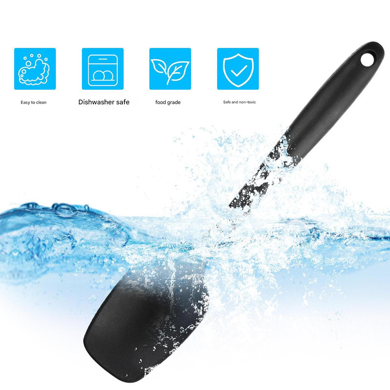 6-Piece Black Silicone Spatula Set – Heat-Resistant, Non-Scratch Kitchen Tools with Integrated Metal Reinforcement, Dishwasher Safe, for Cooking, Mixing, and Baking - Image 5