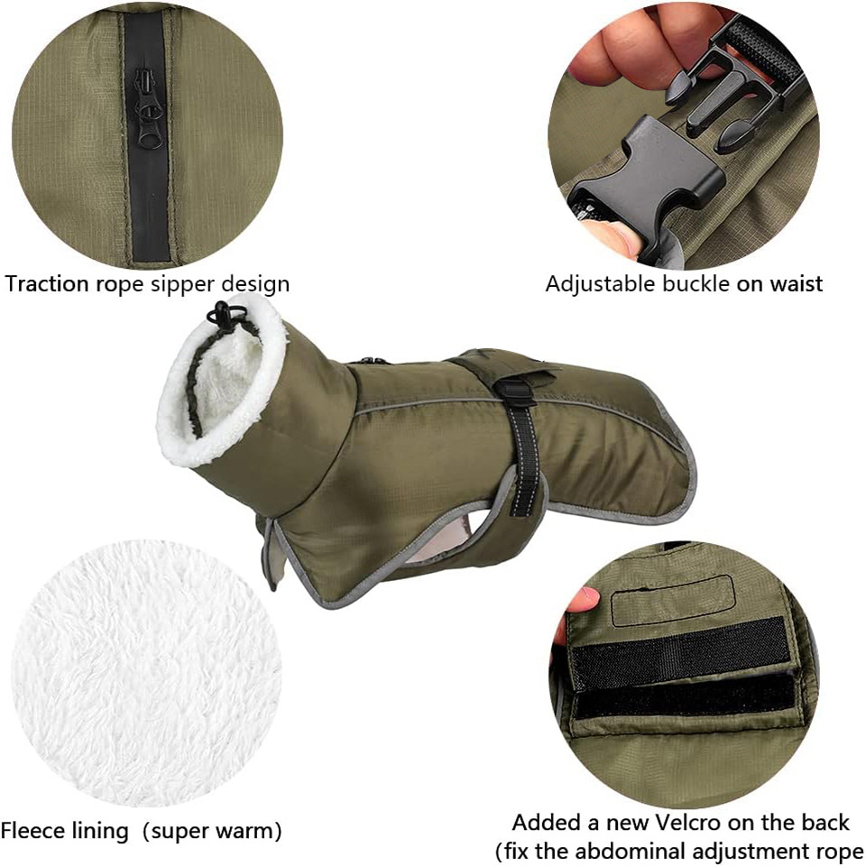 Blue Dog Winter Jacket – Warm, Windproof & Waterproof Pet Coat with Fleece Lining and Reflective Strips for Cold Weather(Size: M) - Image 3