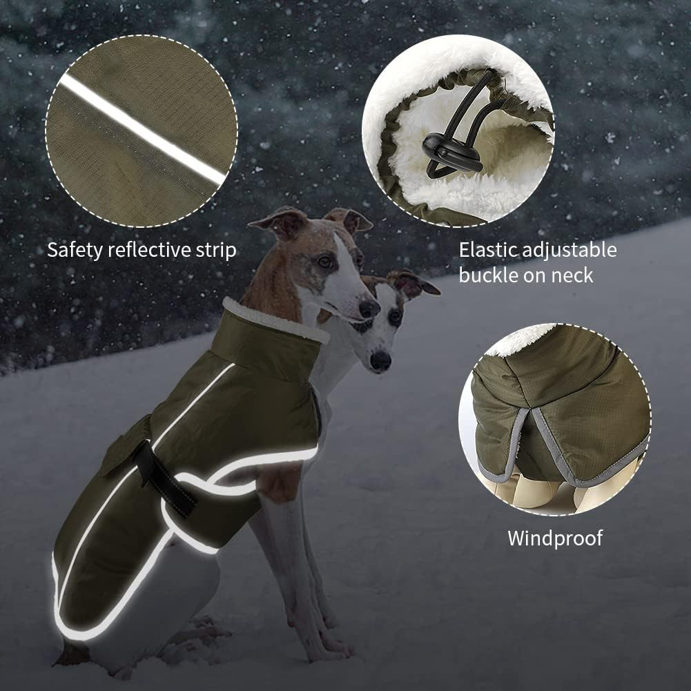 Green Dog Winter Jacket – Warm, Windproof & Waterproof Pet Coat with Fleece Lining and Reflective Strips for Cold Weather(Size: L) - Image 2