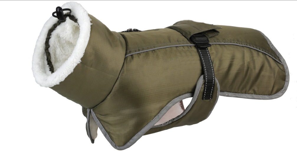 Green Dog Winter Jacket – Warm, Windproof & Waterproof Pet Coat with Fleece Lining and Reflective Strips for Cold Weather(Size: M) - Image 1