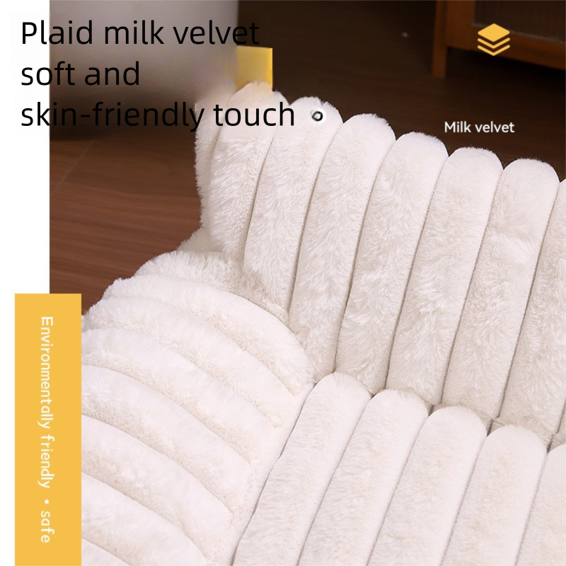 White  Plush Ribbed Pet Sofa Bed for Dogs and Cats - Thickened Milk Velvet Cushion, Large Comfy Dog Sofa(50*40*20cm) - Image 6