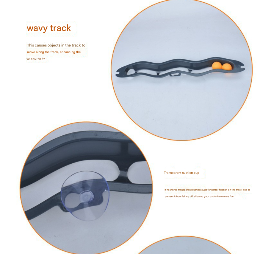 Black Cat Track Ball Toy – Wave-Shaped Wall Mount Puzzle for Indoor Cats, with Rolling Balls and Suction Cups - Image 3