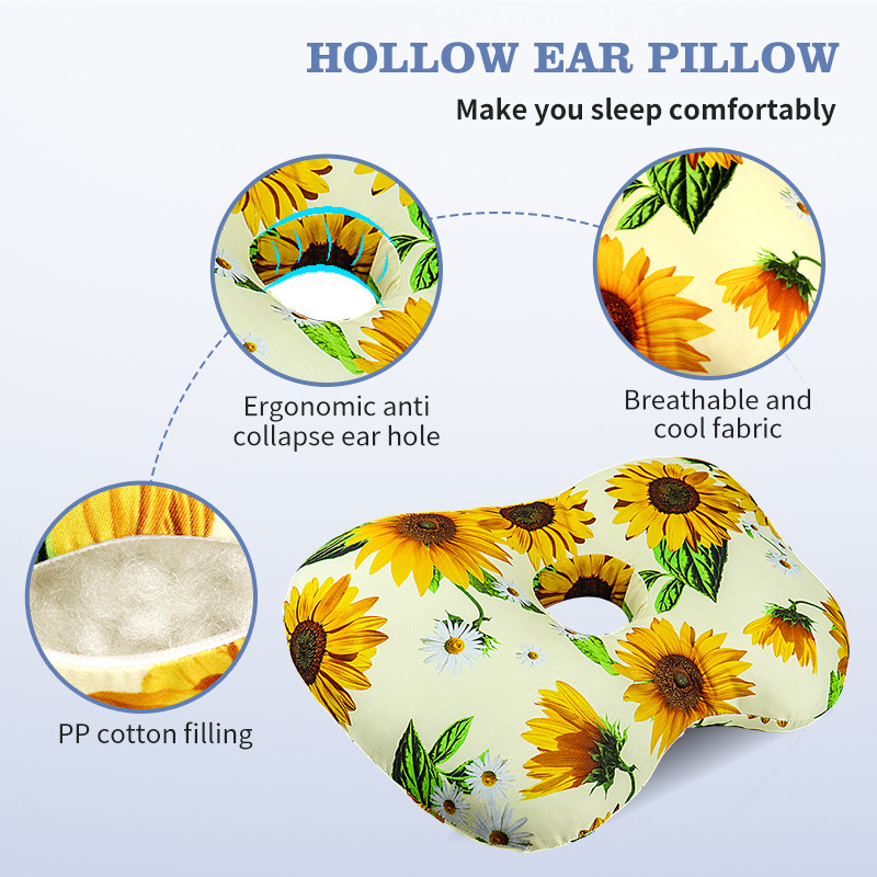 Sunflower Hollow Ear Support Pillow – Adjustable Side Sleep Neck Cushion with PP Cotton Filling and Breathable Fabric - Image 5