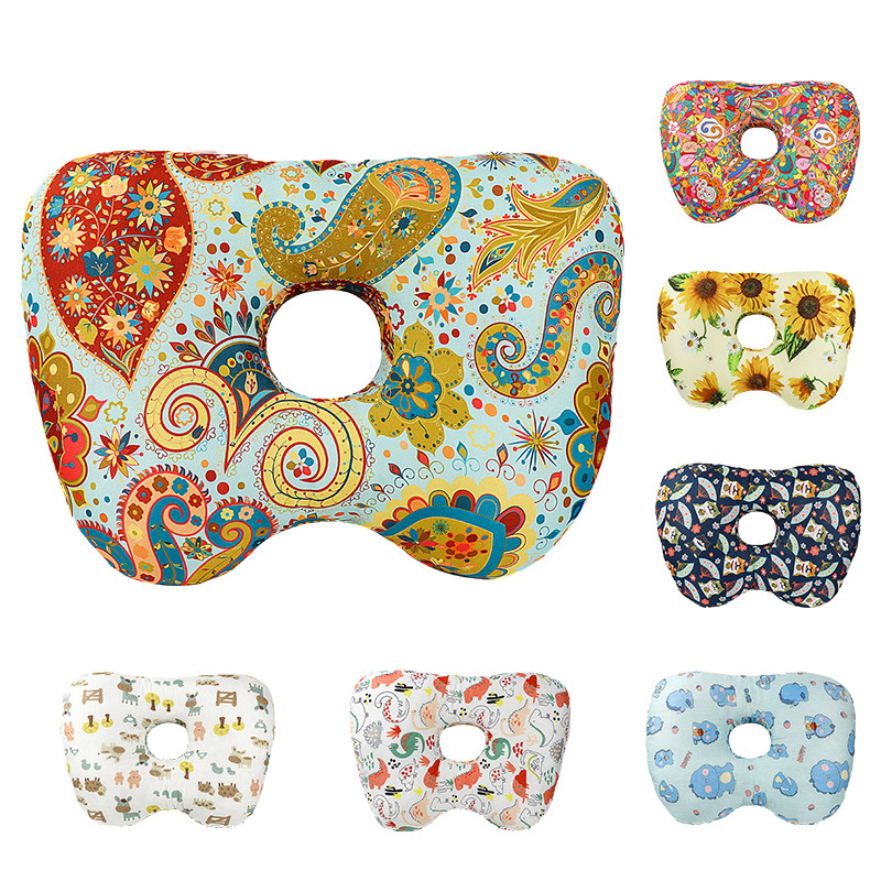 Cashew blossoms Hollow Ear Support Pillow – Adjustable Side Sleep Neck Cushion with PP Cotton Filling and Breathable Fabric - Image 1