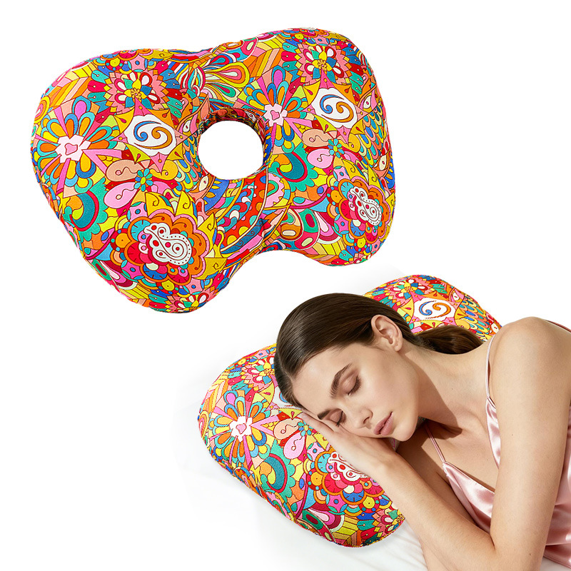 Rainbow Flower Hollow Ear Support Pillow – Adjustable Side Sleep Neck Cushion with PP Cotton Filling and Breathable Fabric - Image 2