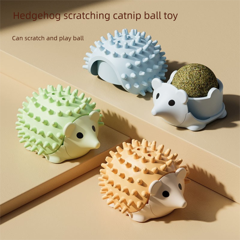 3-Pack Cat Hedgehog Lick Toys – Rotating Catnip Ball Scratcher with Adhesive Mount, ABS Self-Play Wall Toy in Green, Blue & Brown - Image 2
