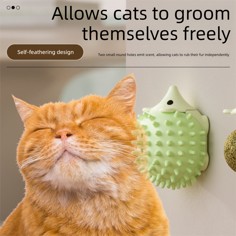 3-Pack Cat Hedgehog Lick Toys – Rotating Catnip Ball Scratcher with Adhesive Mount, ABS Self-Play Wall Toy in Green, Blue & Brown - Image 5
