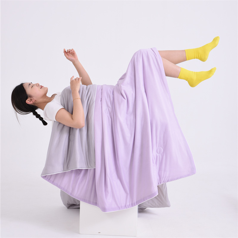 Purple and gray Cooling Summer Quilt with Ice Silk Fabric Lightweight Breathable Air Conditioner Blanket 180x220cm Soft Washable Comforter for Home Sleep Comfort - Image 1