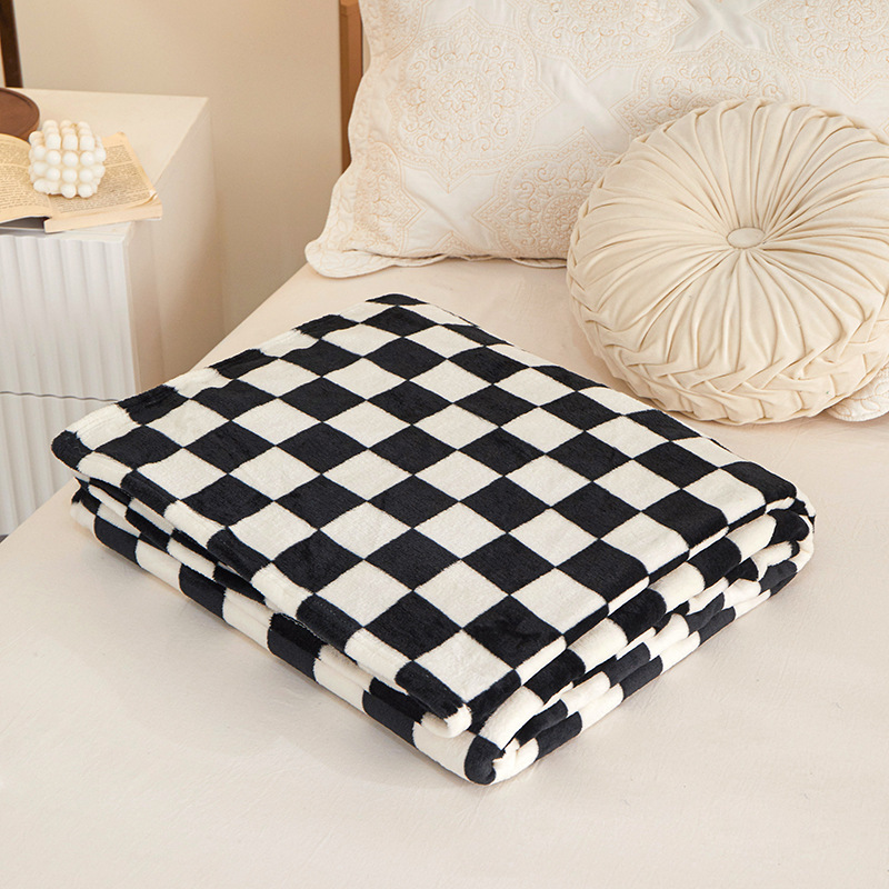 Black and white check Double-Sided Plaid Fleece Blanket – 100×150cm Machine Washable, No-Shedding Flannel Throw for Office, Air Conditioning & Nap Use - Image 1