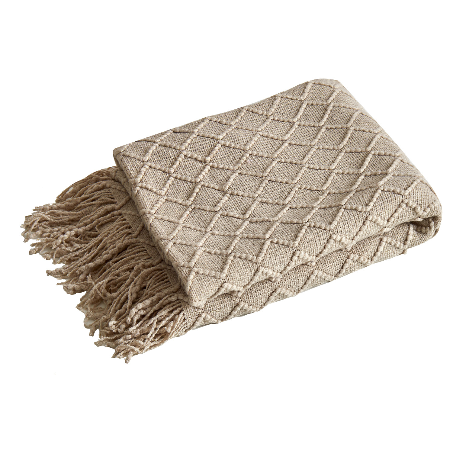 Khaki Nordic Minimalist Knit Throw Blanket – 127×180cm Lightweight, Soft & Breathable Fleece-like Fabric with Tassel Edges for Sofa, Bed, Yoga & Air Conditioning Use - Image 1